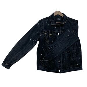 BLIZ Custom Hand Painted Black Denim Jacket Graffiti Art Splatter Streetwear